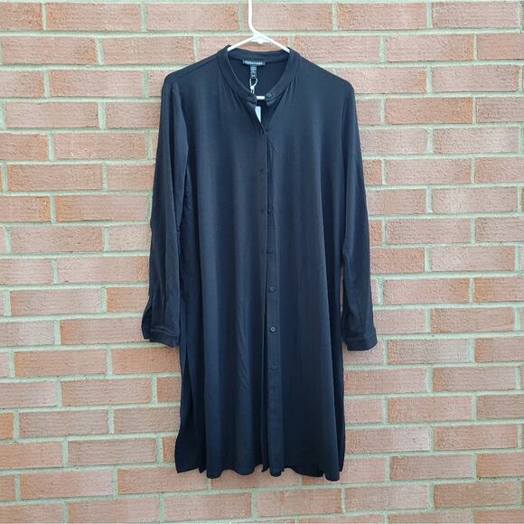 Eileen Fisher Tops - Eileen Fisher Mandarin Collar Long Sleeve Tunic Shirt XS Black